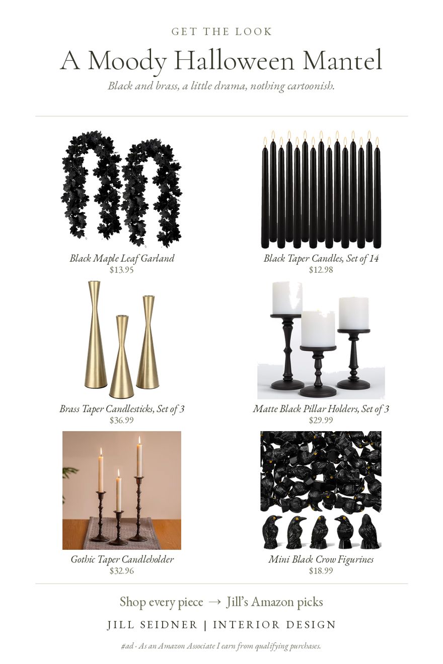 A Moody Halloween Mantel board by Jill Seidner Interior Design