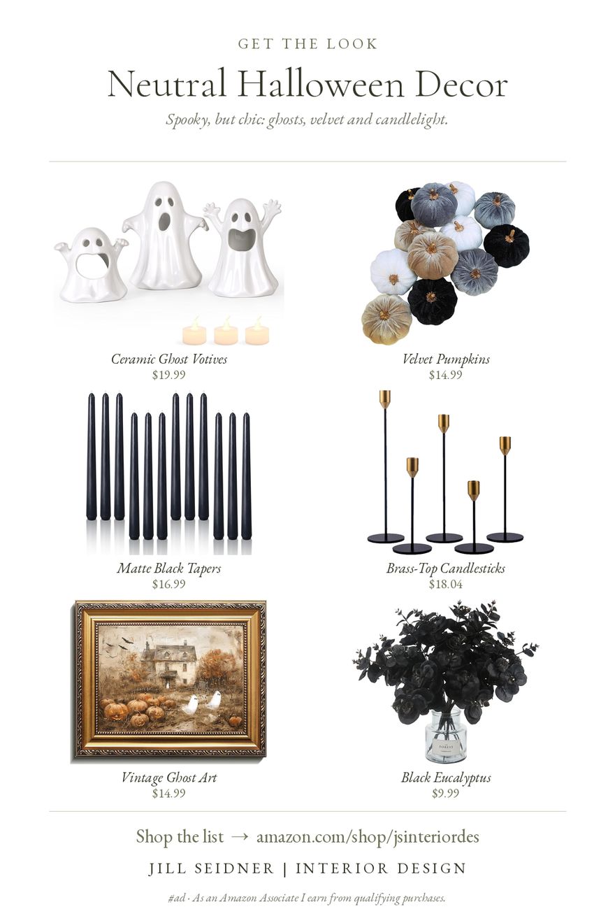 Neutral Halloween Decor board by Jill Seidner Interior Design