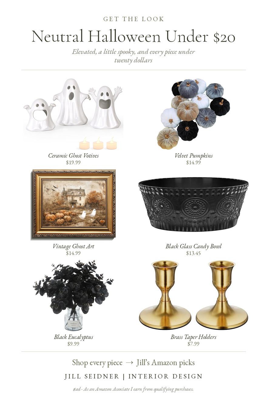 Neutral Halloween Under $20 board by Jill Seidner Interior Design